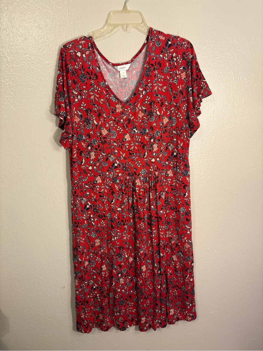 CJ Banks Plus Size Red Floral Dress Flowy Soft Comfy 1X Flowers